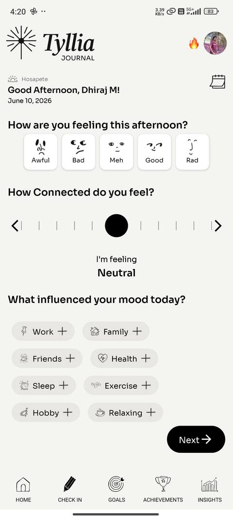 Tyllia mood check-in